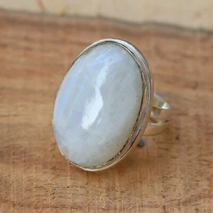 Mondstein Ring - ovaler Cabochon Edelstein Schmuck versilbert Ringgröße"8 - Bild 1 von 6