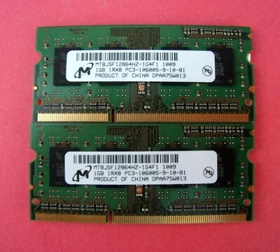 MICRON 2X1GB DDR3 PC3-10600 LAPTOP MEMORY MODULES - Image 1 of 2