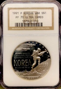 1991 KOREAN WAR Silver Dollar NGC PF70💥FLAWLESS COIN!💥 - Picture 1 of 5