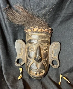 Hand Carved Wood Indonesian Chieftan Art Face Man Mask Wooden Carving - Picture 1 of 16