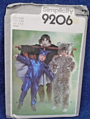 Vintage 70s Simplicity Pattern 9206 Toddler Costumes Bat Werewolf Vampire sz 2-4 - Image 1 of 2