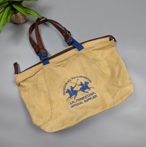Bolso de Mano La Martina Vintage Beige Mediano Grande Logo Asas de Cuero Raro - Imagen 1 de 22