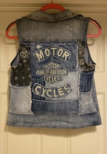 Vtg Harley Davidson Motorcycle Women Vest Studded Denim Blue Jean Sz S RARE - Picture 1 of 15