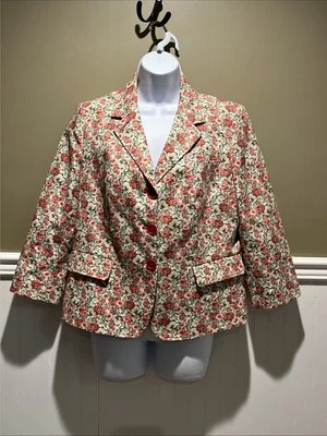 Talbots Cute Spring Floral Blazer Jacket Size 12P Red Pink Green Career - Image 1 of 4