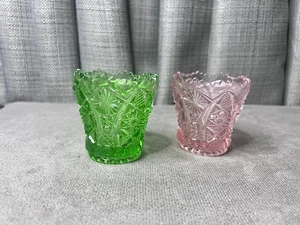 VTG Imperial Green Pink Pressed Glass Octagon Pattern Candle Toothpick Holder - Picture 1 of 8