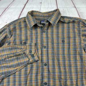 Camisa Patagonia Para Hombre Mediana Azul Amarillo Cuadros Algodón Orgánico Abotonada Informal - Imagen 1 de 10
