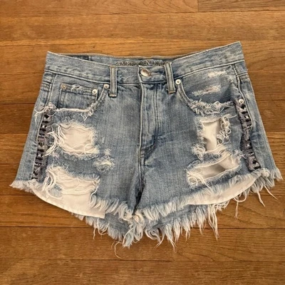 American Eagle Distressed Denim Jean Shorts Size 2 b26 - Image 1 of 4