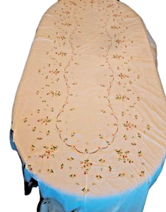 FLORAL CUT Embroidery OVAL 68 X 124" WHITE Tablecloth New Cotton Blend Elegant - Picture 1 of 9