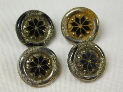 LOTE de 4 BOTONES antiguos vintage plata y ónix negro con incrustaciones ESTRELLA 7/8" diámetro vástago Foto 1 de 4