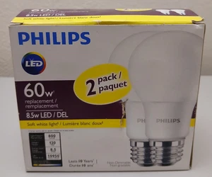 PHILIPS 8.5W LED A19 2PK 2700K SOFT WHITE NON-DIMMABLE 455568 - Picture 1 of 4