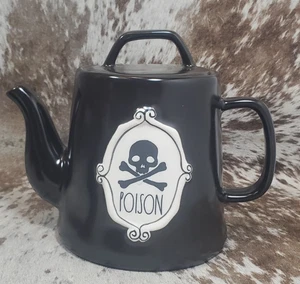 Rae Dunn Halloween Black POISON Teapot Kettle Ceramic Skull And Bones - Picture 1 of 3