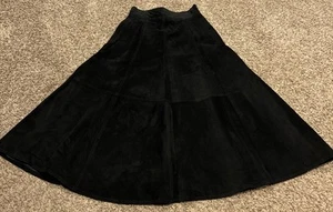 Vintage 90s Suede 100% Leather Black Skirt size 10 Lined A Line A39 - Picture 1 of 4