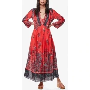 If You Only Knew Free People Boho Maxi Dress Floral Paisley Print Long Sleeve - Picture 1 of 10