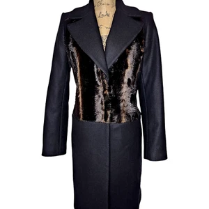 Zara Womens Faux Fur Wool Long Pea coat Trenchcoat Size Small Black - Picture 1 of 16