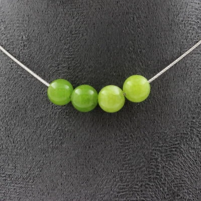 stones And Minerals. Necklace 4 Peridot Beads 8 Mm Stainless Steel Chain C - Image 1 of 4