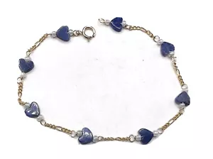 Nuovo Bracciale Pietra Cuore Pietra Lapislazzuli Oro 14k - Caviglia (Lunghezze Assortite) - Foto 1 di 2