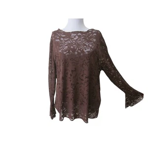 NWT JESSICA SIMPSON Plus Brown Lace Long Sleeve Shirt Top & Cami Sz 2X - Picture 1 of 4