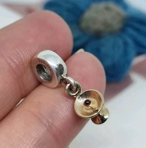 Genuine Pandora Silver & 14k Gold Garnet Cocktail Martini glass Charm π RARE - Picture 1 of 8