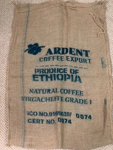 UNREAL COFFEE Bean Burlap Bag Sack - SHABBY CHIC - WALL ART Ethiopia 27" X 40" - Picture 1 of 2