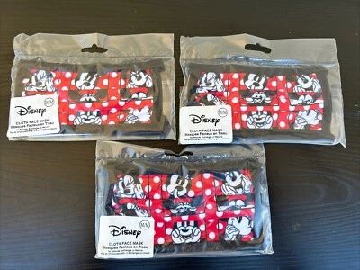 3x Kids Disney Minnie Face Mask Cloth Medium Authentic Disney NEW IN SEALED BAG - Image 1 of 2