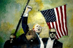¡PRESIDENTE DONALD TRUMP REPUBLICANO ESTADOS UNIDOS! ¡BANDERA!  MARCELO NEIRA ORIGINAL 40x28 - Imagen 1 de 5