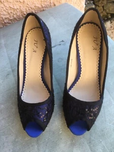 Damen Pumps Peep-Toe Gr. 37 blau-schwarz Spitze m. Pailetten JV"A mit Spitzen - Bild 1 von 8