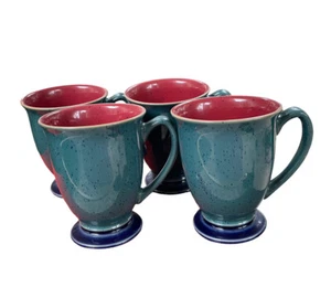 Lot Set (4) Denby Harlequin Green Blue Red  Pedestal Foot Cups, Mugs England - Picture 1 of 9