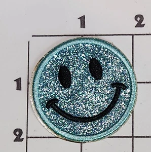 2" Blue Shiny Smiley Face Emoji Embroidered Iron On Patch - Picture 1 of 1