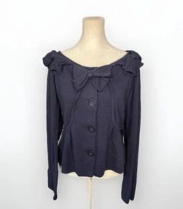 J. Peterman Sweater Womens Medium Wool Cashmere Bows Buttons Blue Long Sleeve - Picture 1 of 12