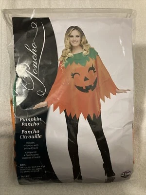 Poncho de calabaza de Halloween, talla única para la mayoría de las tallas 4-14, bolsa abierta, 15 años en adelante Foto 1 de 3