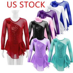 Girls Dance Costume Leotard Ballet Tutu Dress compete Figure Ice Skat Skirts - Picture 1 of 45
