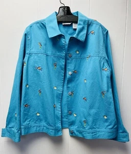 Breckenridge Sz Large Turquoise Embroidered Fish Seahorse Jacket EUC - Picture 1 of 4