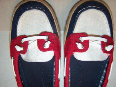 St Johns Bay Boat Shoe Topsider Navy Blue Red White RWB canvas loafer Women's 9M - Image 1 of 4