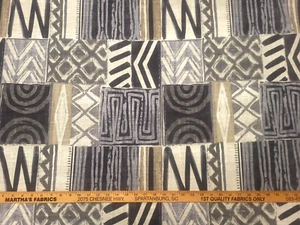 Covington KENOBI STONE Black Beige Tribal Print Designer Drapery Uph Fabric - Picture 1 of 4