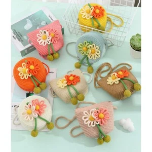 Round Children's Straw Bag Mini Women's Handbag Fashion Shoulder Bag Summer - Picture 1 of 15