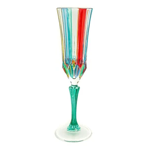 Murano Glass Drinking Champagne Flute Multi Colour Hand Painted Green Stem 25cm - Picture 1 of 5