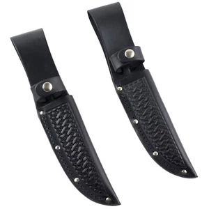 Black Basketweave Leather Straight Fixed Blade Knife Sheath 5" Blade Set of 2 - Picture 1 of 2