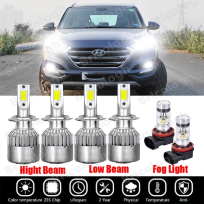For Hyundai Tucson 2016-2018 Combo LED Headlight High Low Beam + Fog Light Bulbs - Image 1 of 4