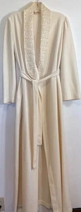 Vintage VANITY FAIR Long Wrap Robe Cream Belted Size Small Quilted Collar - Picture 1 of 6