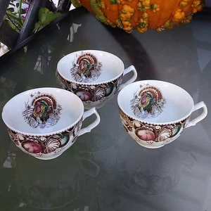 Johnson Bros. " Thanksgiving Turkey " Transferware 1953 Vintage 3 Tassen ohne Untertasse - Bild 1 von 16