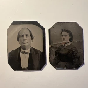 2 Ferrotypen oder Farbtyp 1850er Jahre geschnitten für ein Etui. Vielleicht ein Paar wie zusammen gefunden - Bild 1 von 4