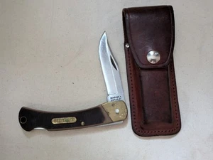 Vintage Schrade+ Old Timer USA 60T Folding Blade Knife Brown Leather Sheath - Picture 1 of 11