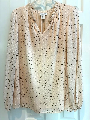 Blusa mujer Rachel Zoe nueva sin etiquetas talla L crema con mini jersey gráfico blanco y negro Foto 1 de 4