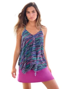 Swim 365 Women's Plus Size Longer-Length Mesh Tankini Top - Picture 1 of 23