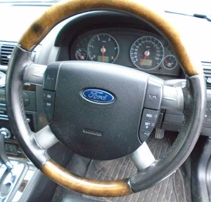 04 FORD MONDEO MK3 GHIA-X WOOD STEERING WHEEL WITH SRS & CRUISE 00-08 BREAKING - Picture 1 of 6