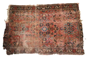 TAPPETO VINTAGE ORIENTALE CORTO, ANNODATO A MANO IN LANA, 36 X 56 POLLICI, NECESSITA DI RIPARAZIONE - Foto 1 di 18