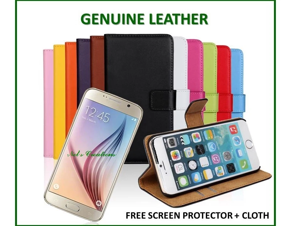 Real Genuine Leather Phone Wallet Case Cover Card Apple IPhone 6 4.7 & Plus 5.5 - Image 1 of 4