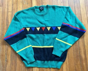 Early 80s VTG Men’s Store Sears Retro Sweater Geometric Triangle Green Not Worn - Picture 1 of 4