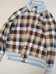 Pom Ponette solid brownb plaid beige reversible jacket 140 L Japanese kawaii - Picture 1 of 19