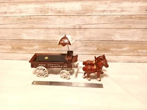 Vintage Cast Iron Horse Drawn Vegetable Fruit Peddlers Wagon Cart Umbrella OEM - Picture 1 of 19